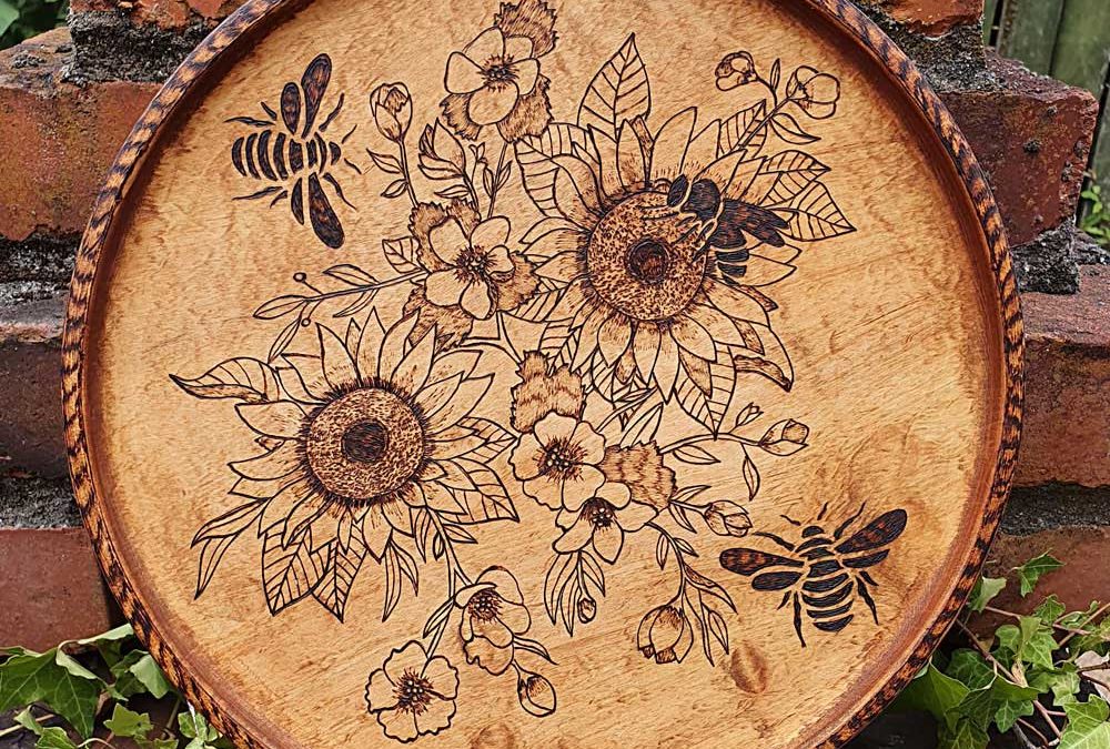 Round Tray etched with Flowers